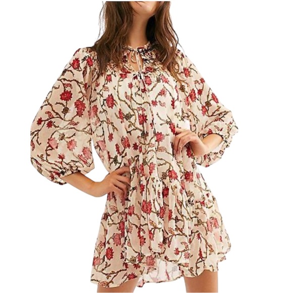 Free People Dresses & Skirts - Free People Keeping Up With Kara Floral Ruffled Hem Bohemian Dress Cottagecore L